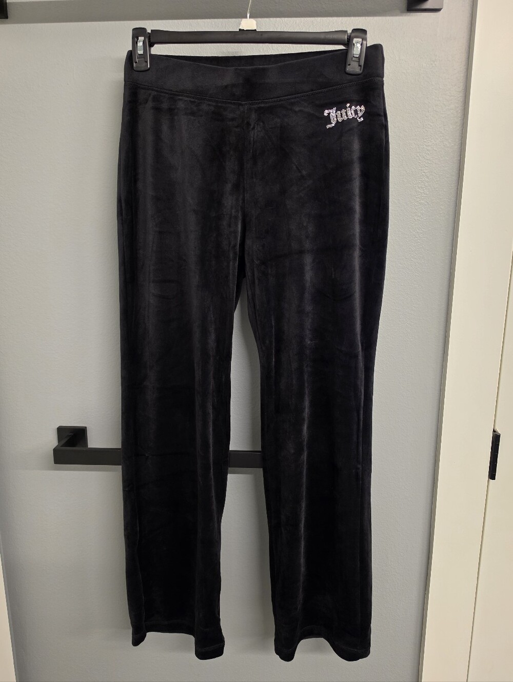 JUICY COUTURE Y2K Black Velour Velvet Rhinestone Bling Logo Track Pants